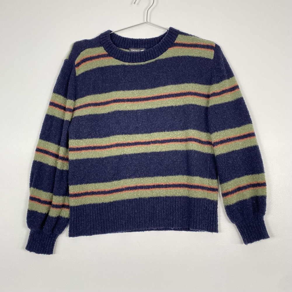 Toad&Co Sweater Womens Large Blue Stripe Cotati Crew Wool Boucle Knit Pullover